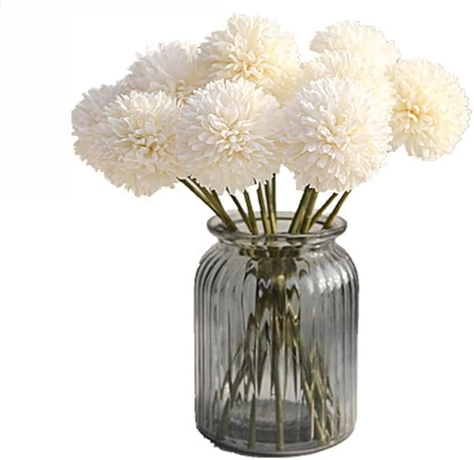 rtificial Chrysanthemum Ball Flowers – Realistic Faux Pom Pom Bouquet for Home, Wedding & Table Décor (White) - Image 4