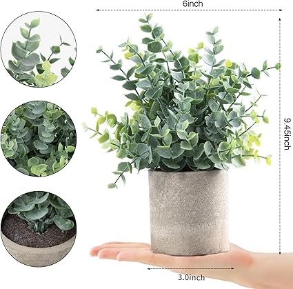 Eucalyptus Artificial Potted Plants – Set of 2 Small Decorative Fake Plants for Home, Office & Bathroom Décor (Sage Green) - Image 7